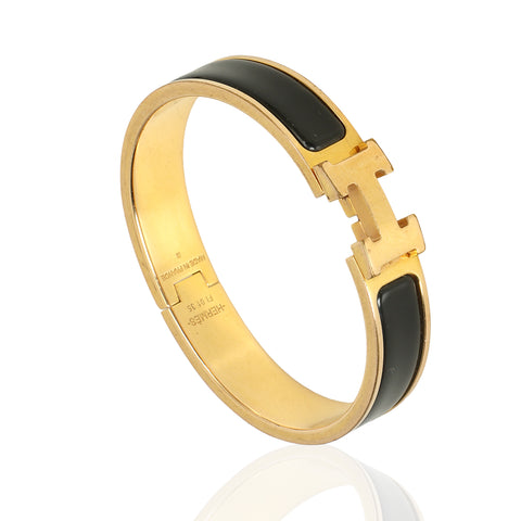 Noir Enamel Clic H Bracelet 15.5 cms