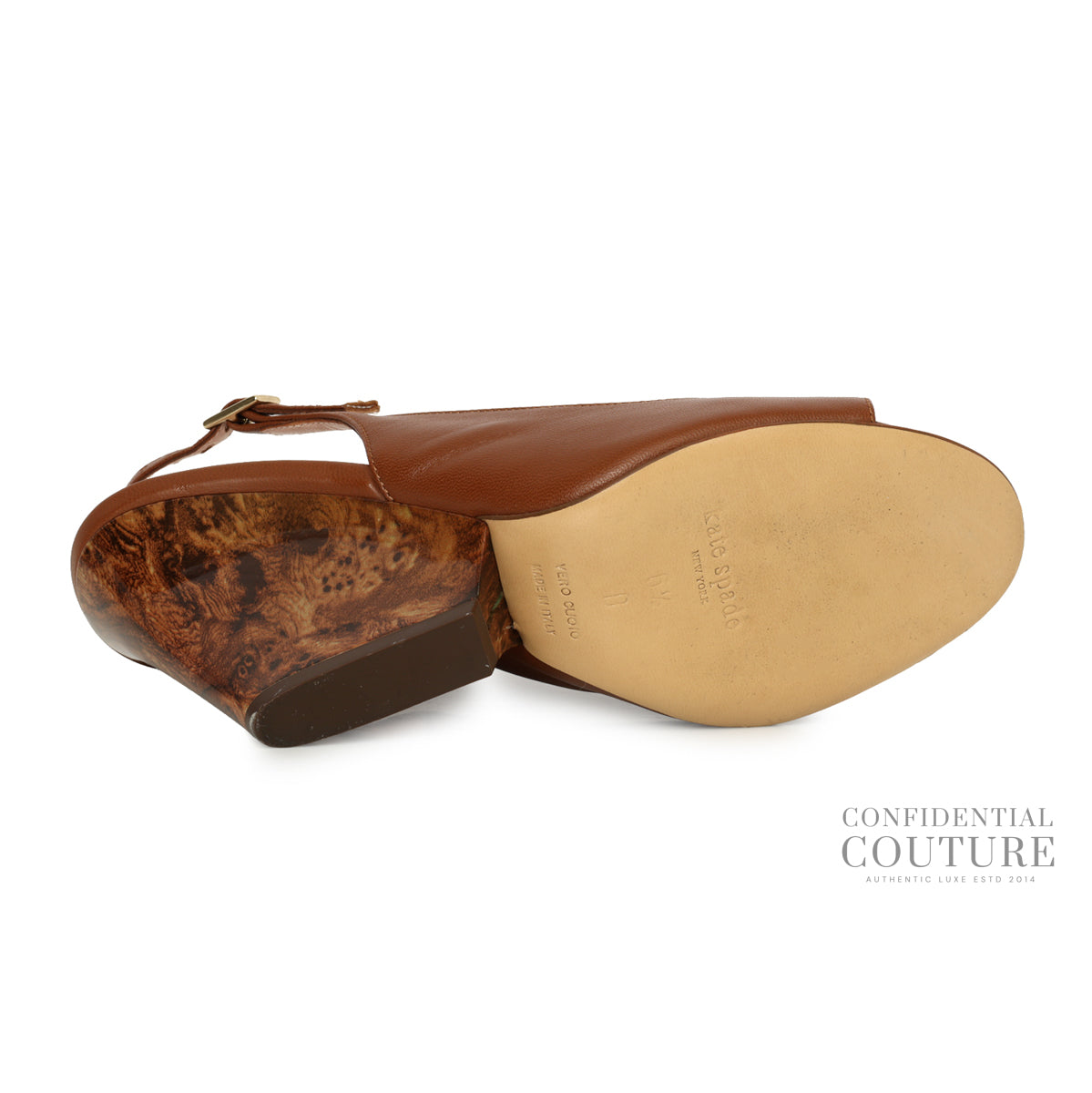 New York slingback brown wedge Heels | 6.5