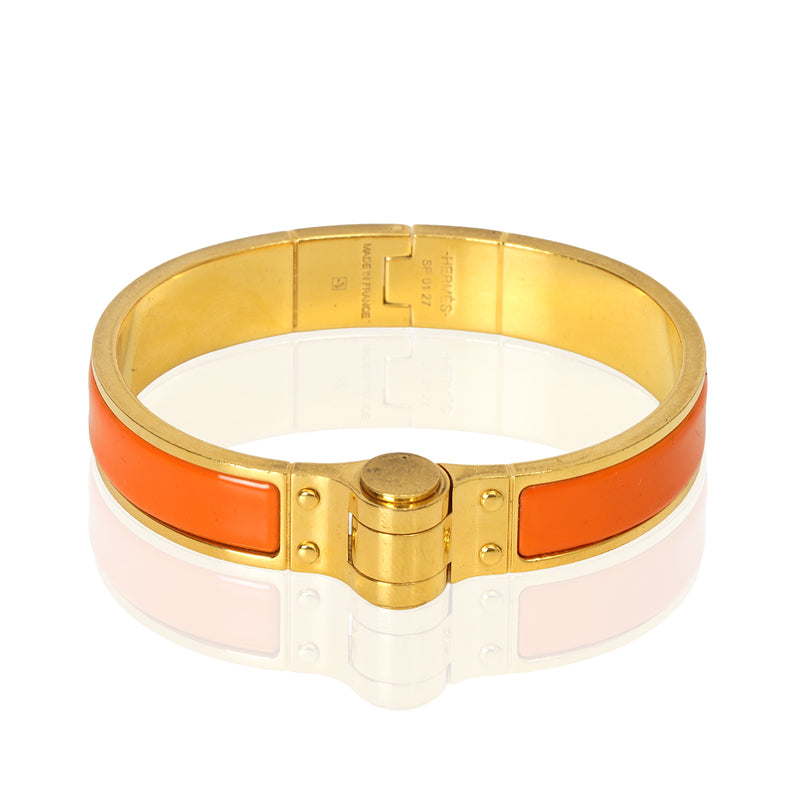 Hermes Narrow Hinged Orange Fruité Enamel Bracelet 15 cms