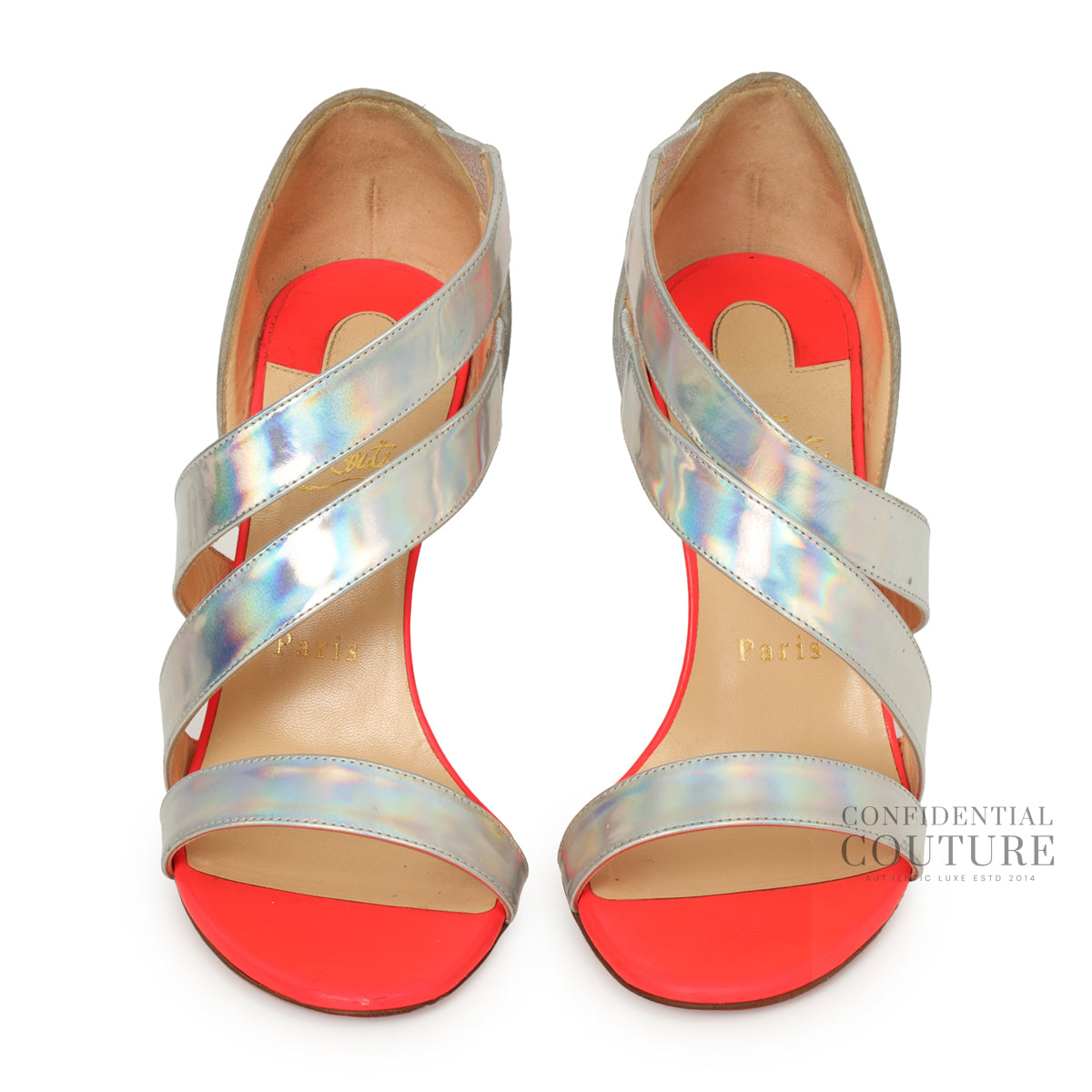 Leather Colorblock Sandals in Silver With Neon Red | EU 37.5