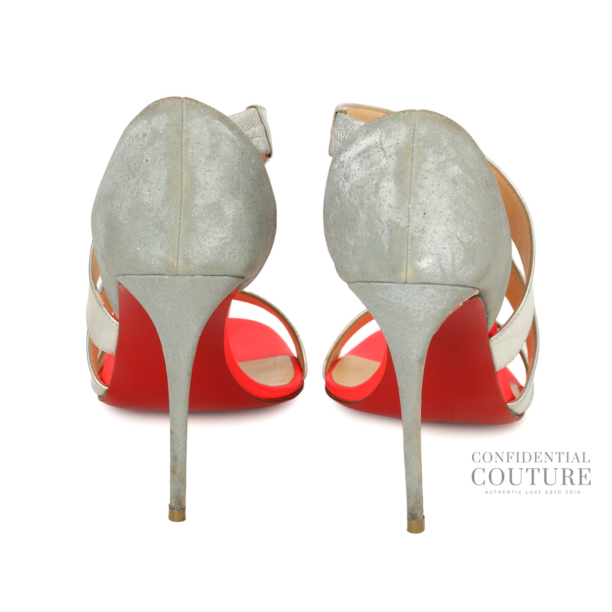 Leather Colorblock Sandals in Silver With Neon Red | EU 37.5