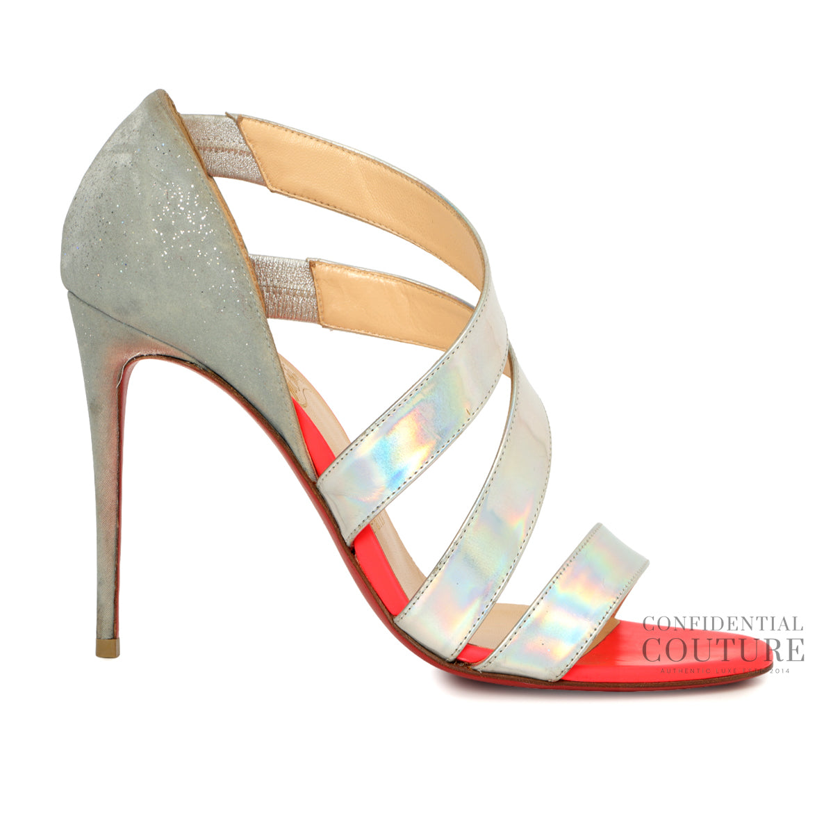 Leather Colorblock Sandals in Silver With Neon Red | EU 37.5