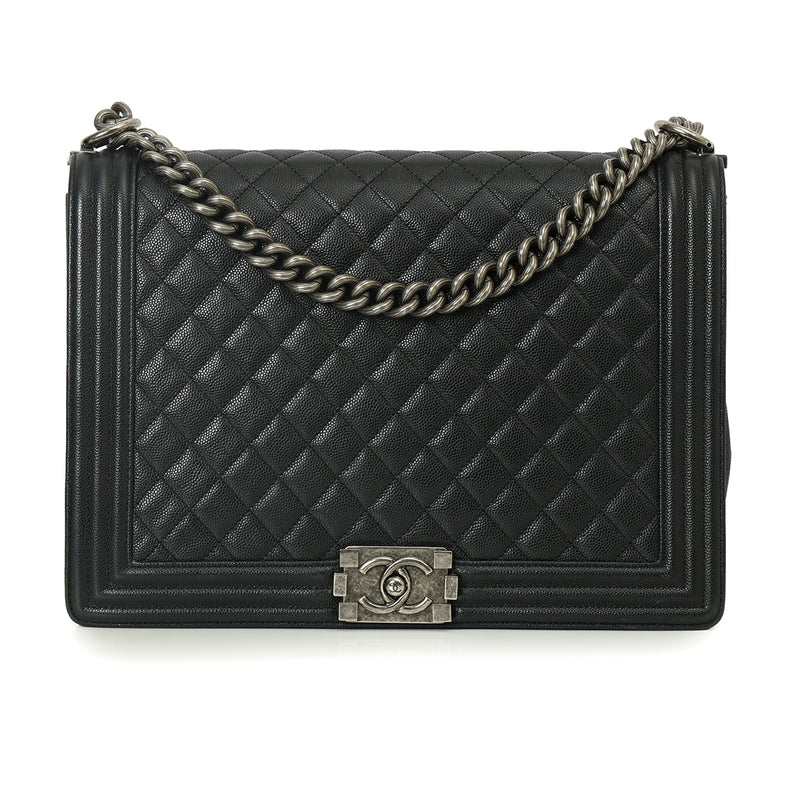 Pre-loved Chanel Boy Large Black Caviar Leather Shoulder Bag