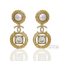 Gold Metal Crystal and Pearl CC Dangle Earrings