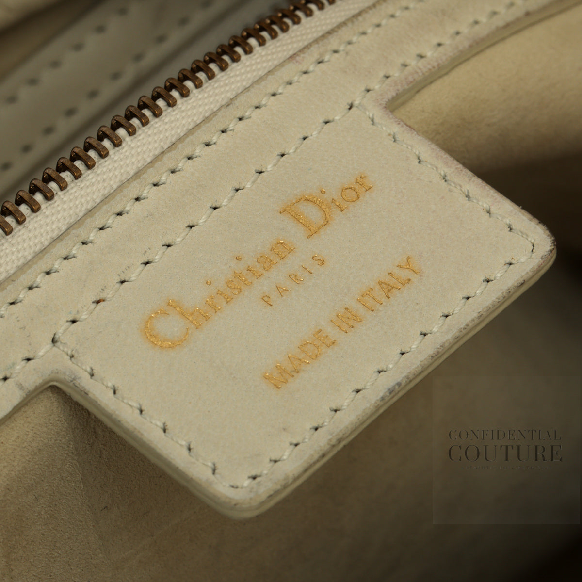 White & Gold Medium Lambskin Studded Supple Tote