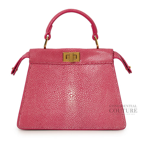 Peekaboo ISeeU Petite Light Burgundy Stingray Leather Top Handle Bag