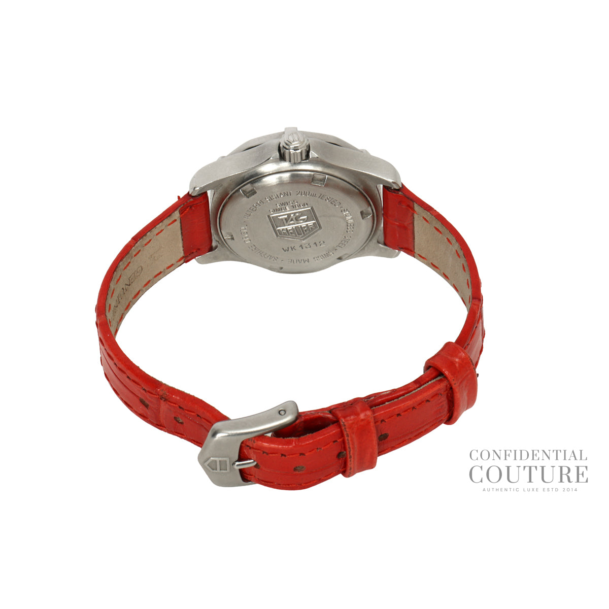 2000 Professional 28mm Stainless Steel Case & Red Leather Strap Watch For Women