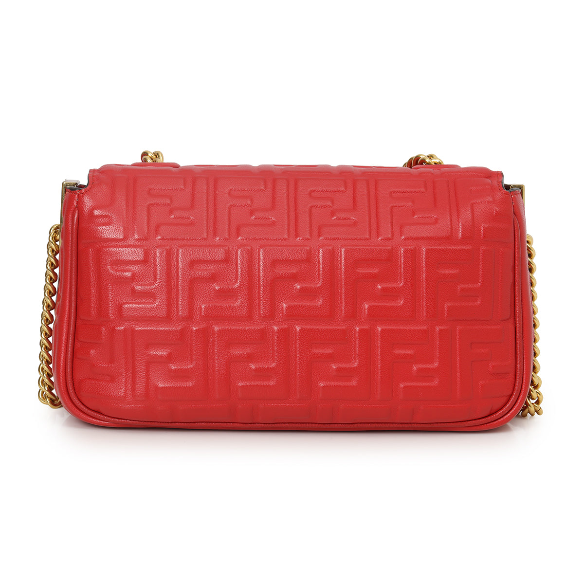 Baguette Chain Midi FF Red Embossed Nappa Leather Shoulder Bag