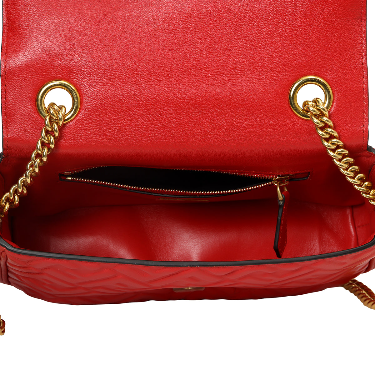 Baguette Chain Midi FF Red Embossed Nappa Leather Shoulder Bag