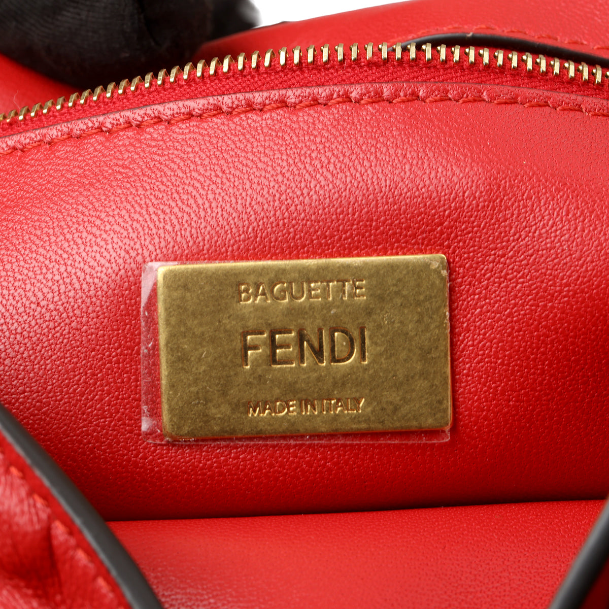 Baguette Chain Midi FF Red Embossed Nappa Leather Shoulder Bag