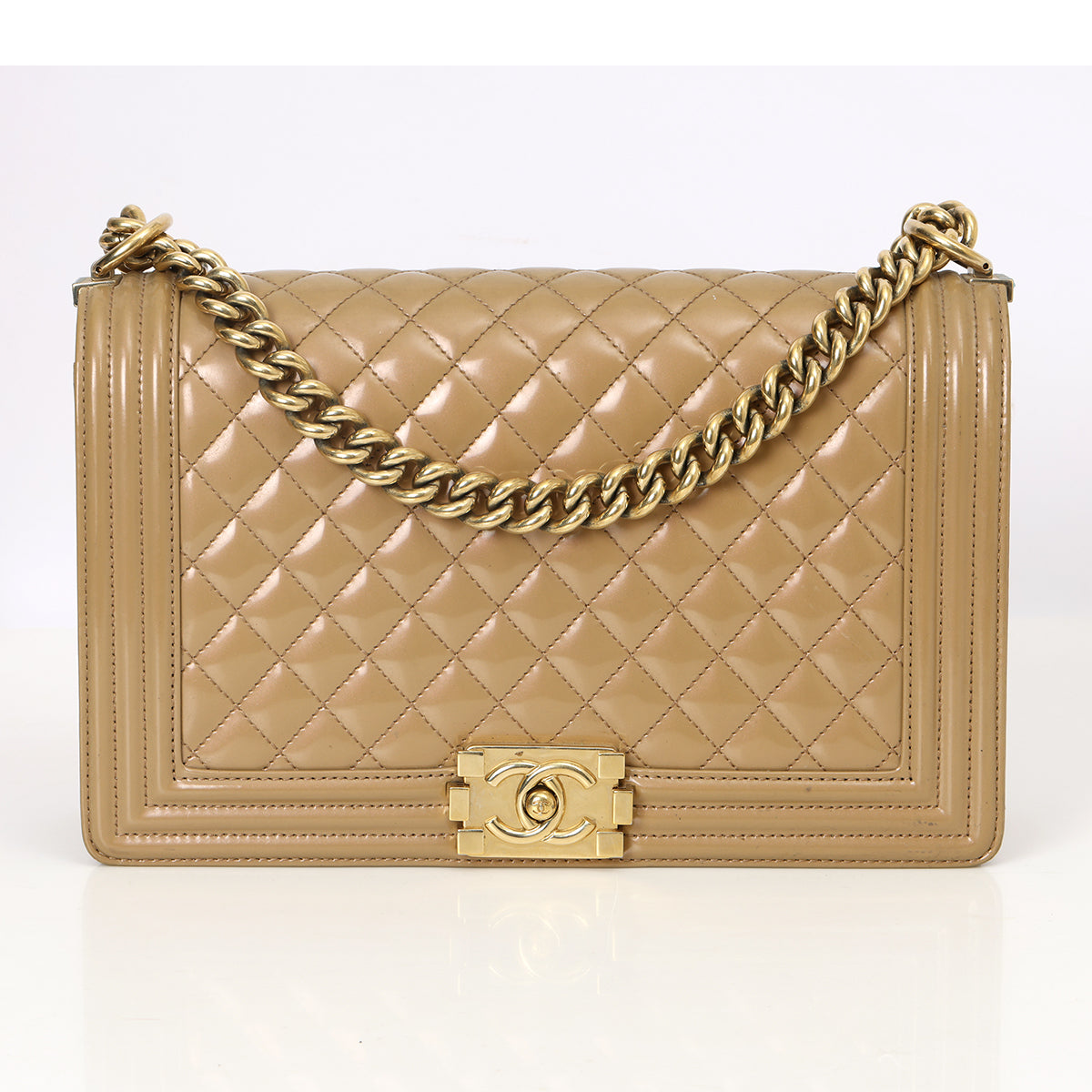 Nude Patent Leather New Medium Boy Bag