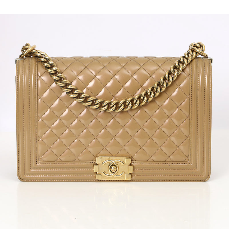 Nude Patent Leather New Medium Boy Bag