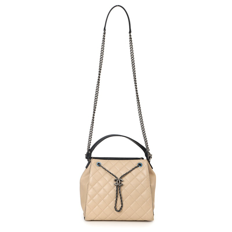 Chanel beige & black large cc accordion bucket bag price