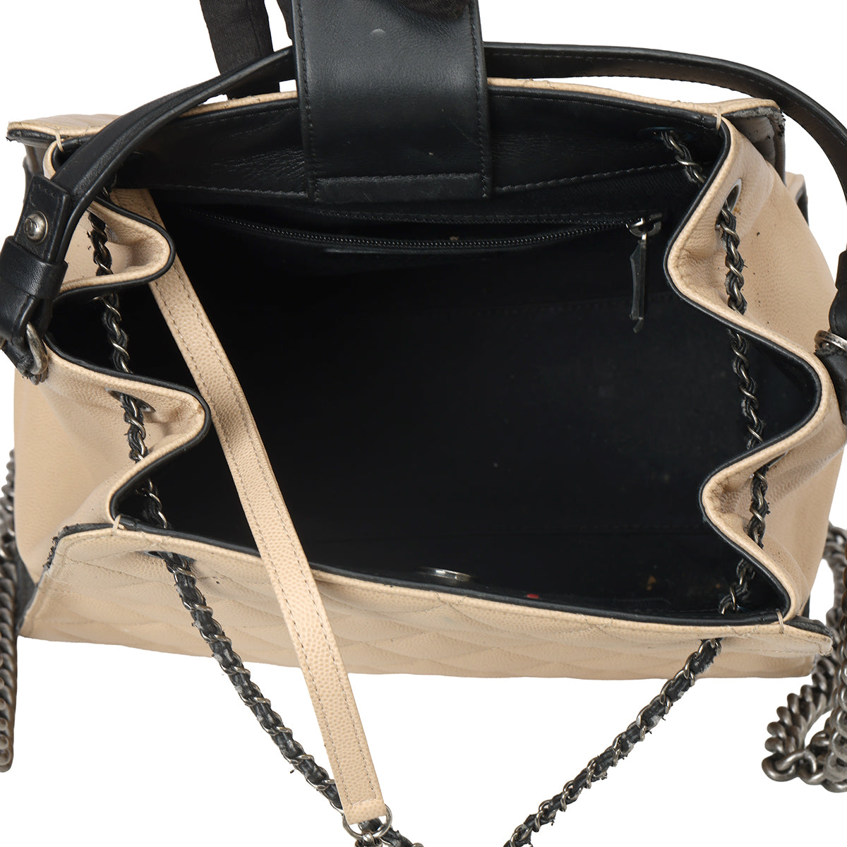 Beige & Black Large CC Accordion Bucket Bag