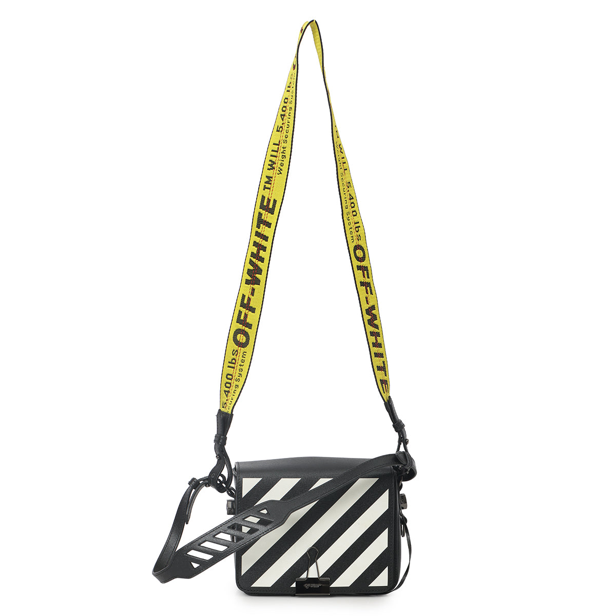 Black & White Leather Diagonal Binder Clip Crossbody Bag