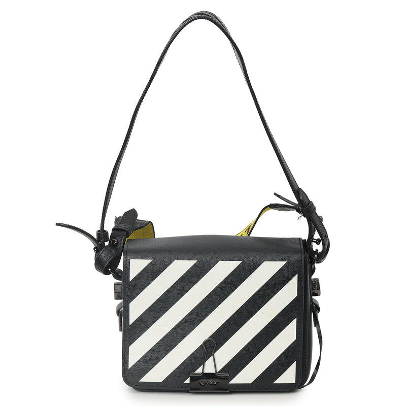 Black & White Leather Diagonal Binder Clip Crossbody Bag