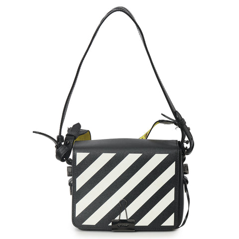 Black & White Leather Diagonal Binder Clip Crossbody Bag