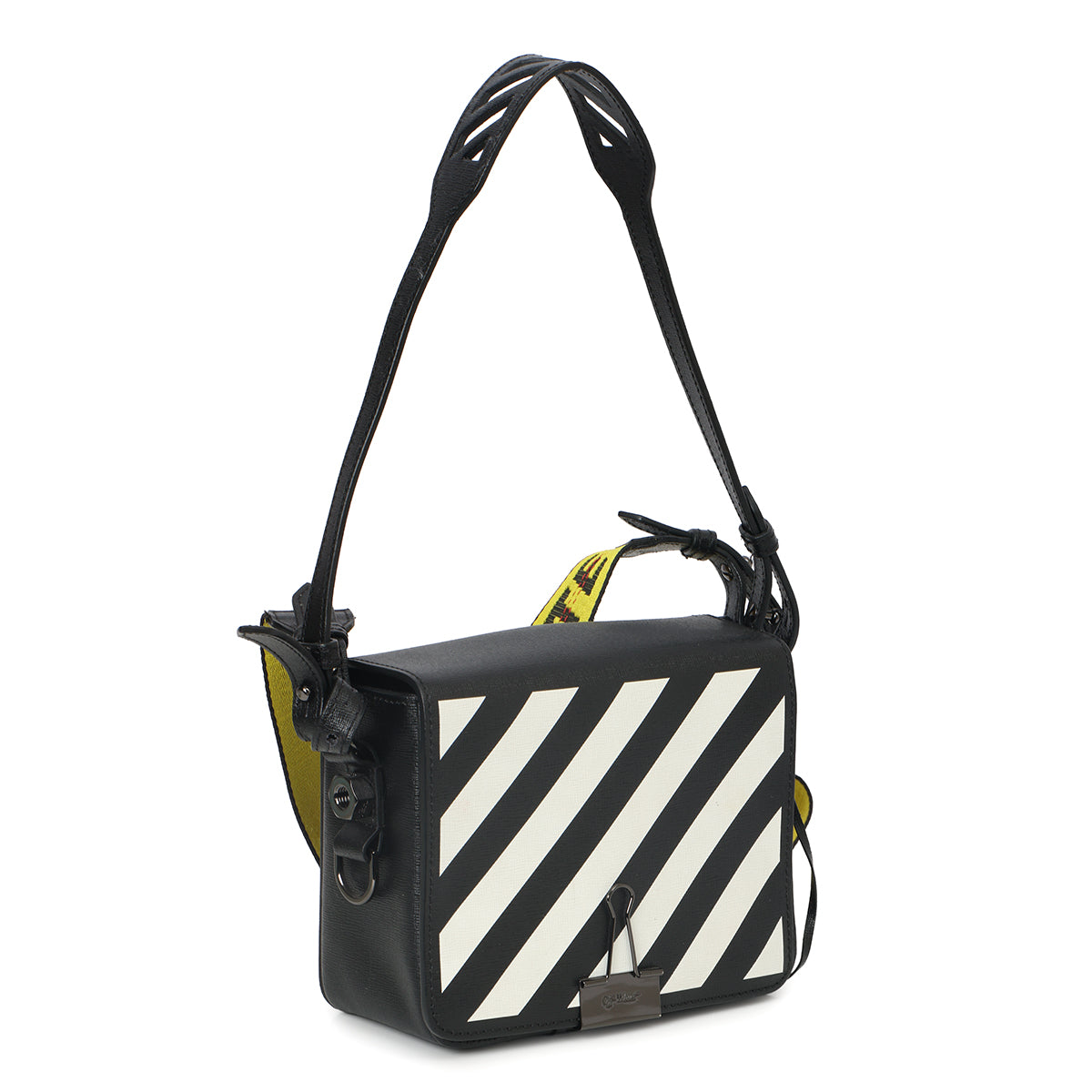 Black & White Leather Diagonal Binder Clip Crossbody Bag