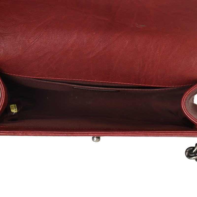 Maroon Medium Studded Distressed Leather Boy Bag