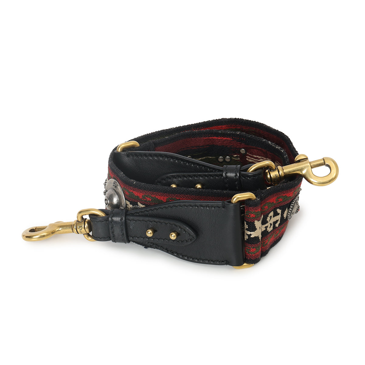 Multicolor Embroidered Canvas and Leather Embellished Shoulder Bag Strap