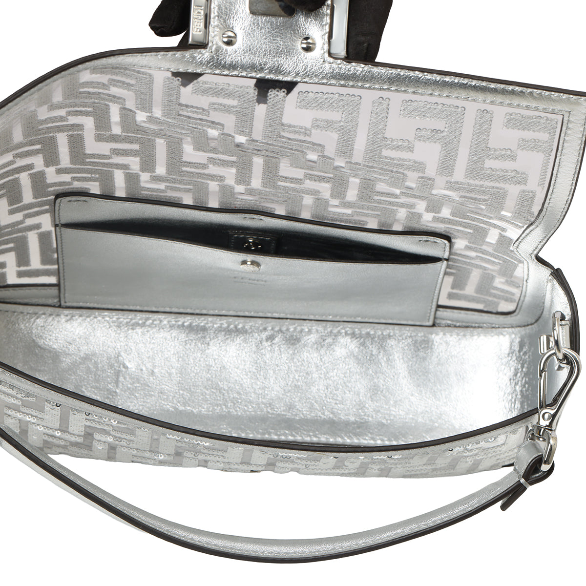 Baguette Silver PVC & Leather with Glitter Sequins Crossbody