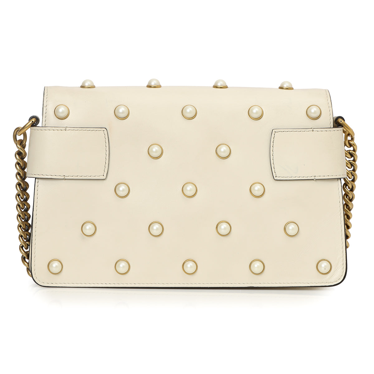 Ivory Leather Pearl Studded Mini Broadway Bee Shoulder Bag