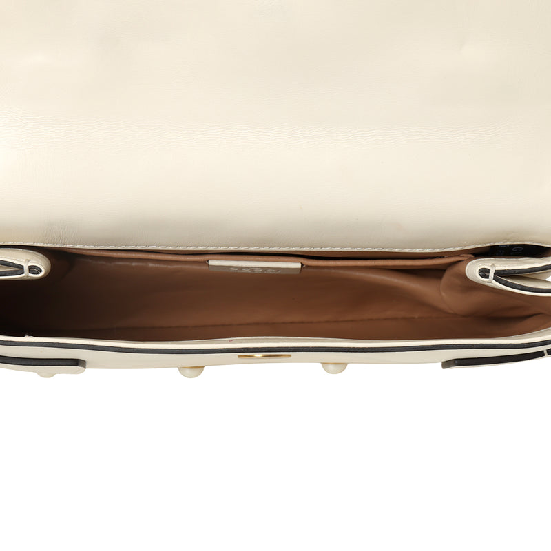 Ivory Leather Pearl Studded Mini Broadway Bee Shoulder Bag