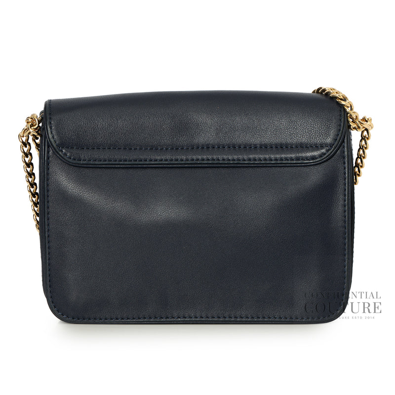 Blue Leather Duet Chain Embellished Shoulder Bag