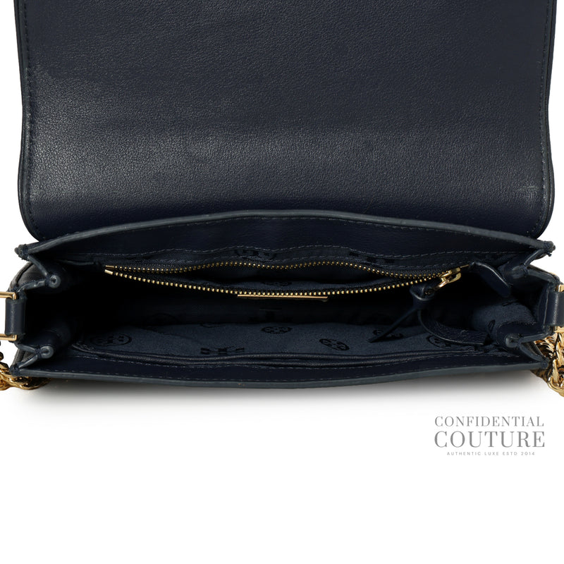 Blue Leather Duet Chain Embellished Shoulder Bag