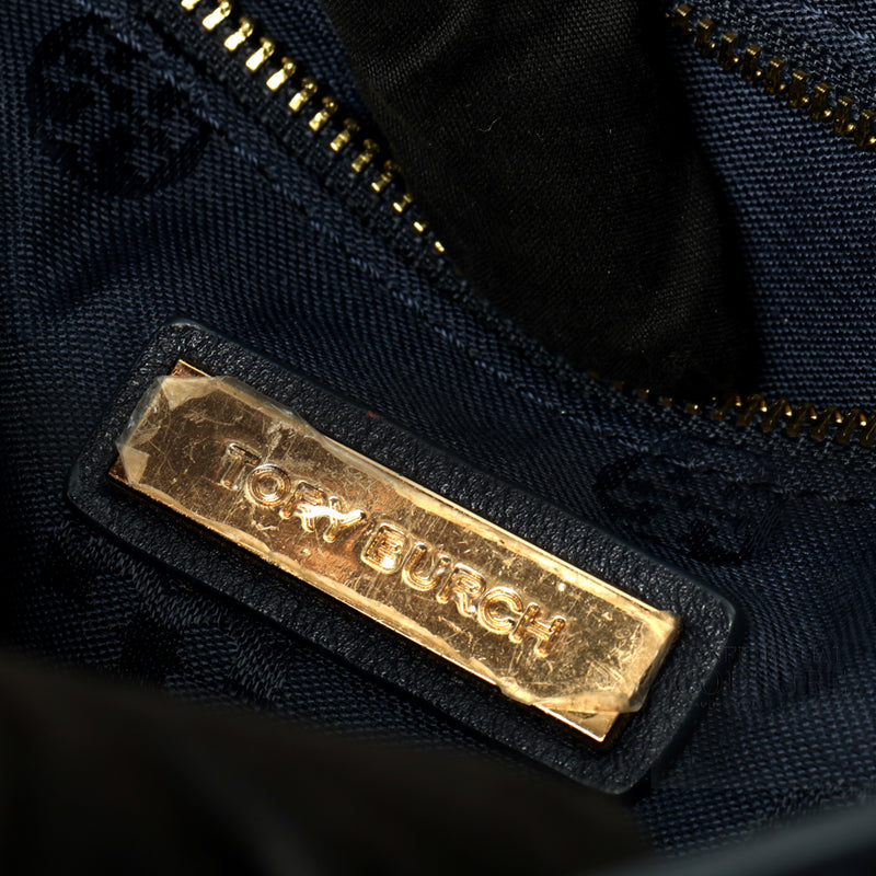 Blue Leather Duet Chain Embellished Shoulder Bag