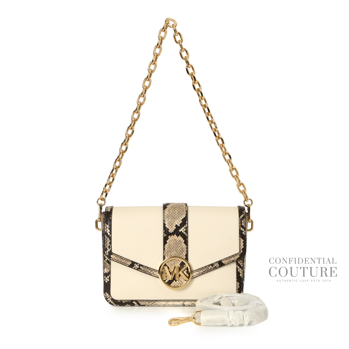 Carmen Medium Convertible Snake Embossed Trim Shoulder Flap Crossbody Bag
