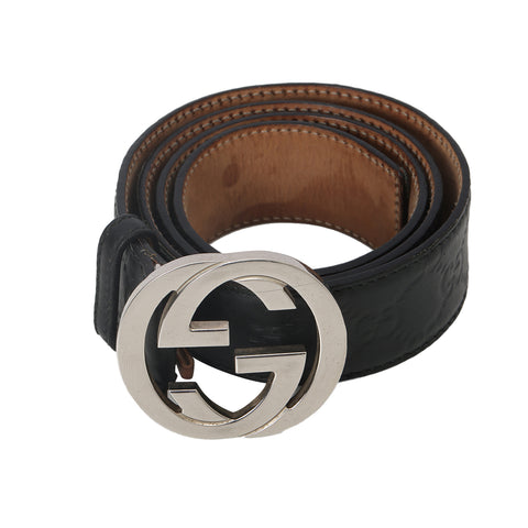 Black Incrocio Guccissima Interlocking GG Belt
