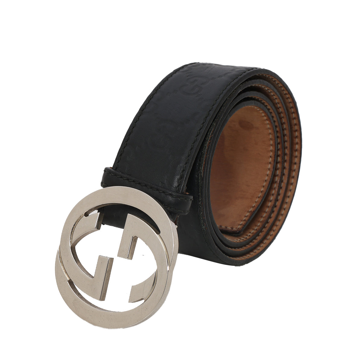Black Incrocio Guccissima Interlocking GG Belt