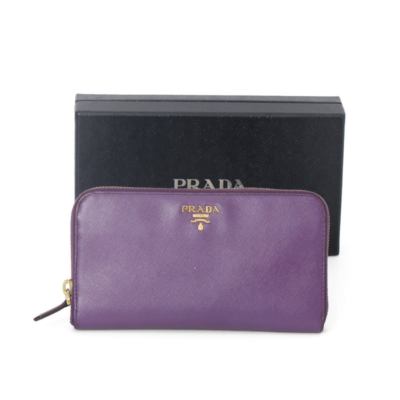 Prada purple saffiano leather zip around wallet price