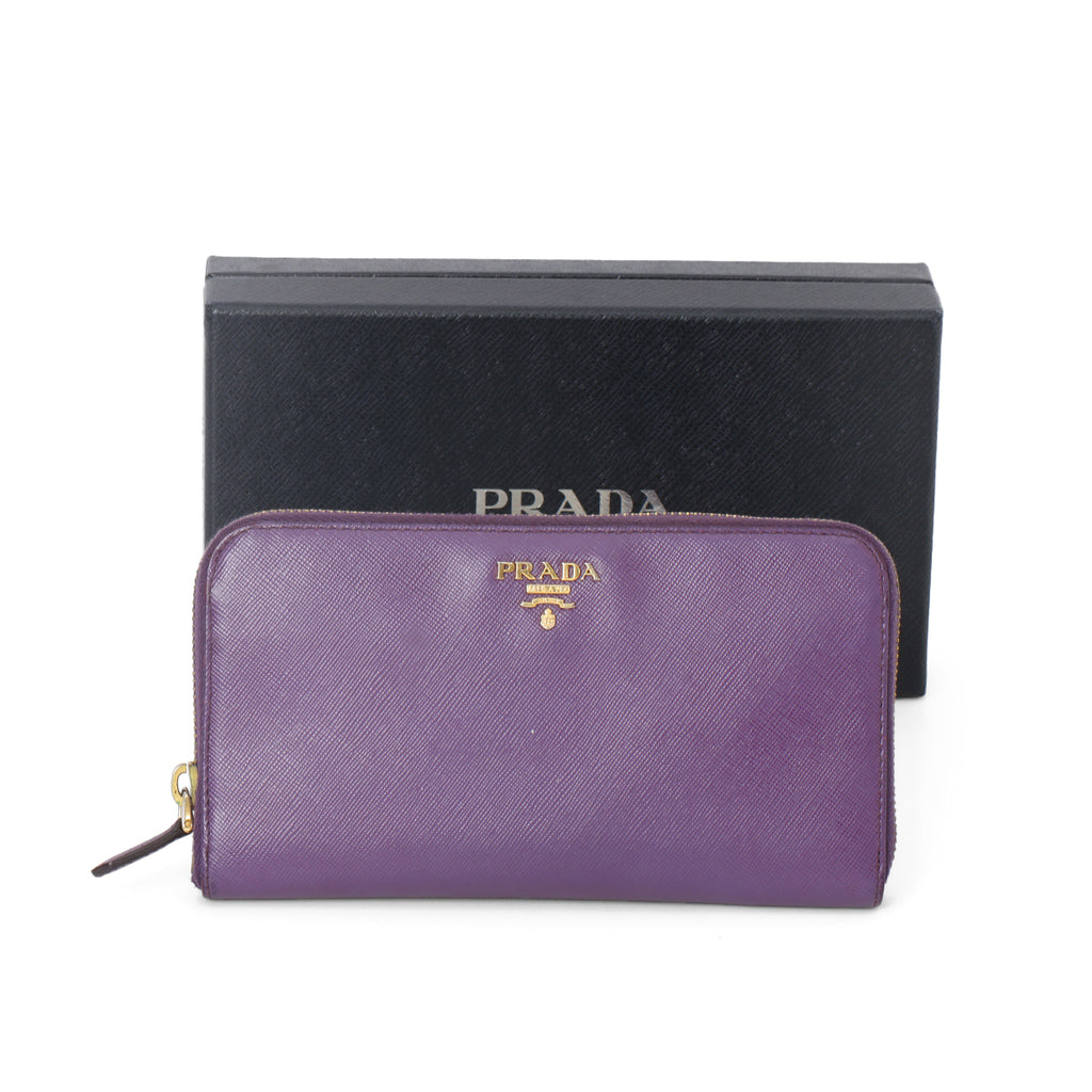 Shop Pre-Loved Prada Purple Saffiano Leather Zip Around Wallet