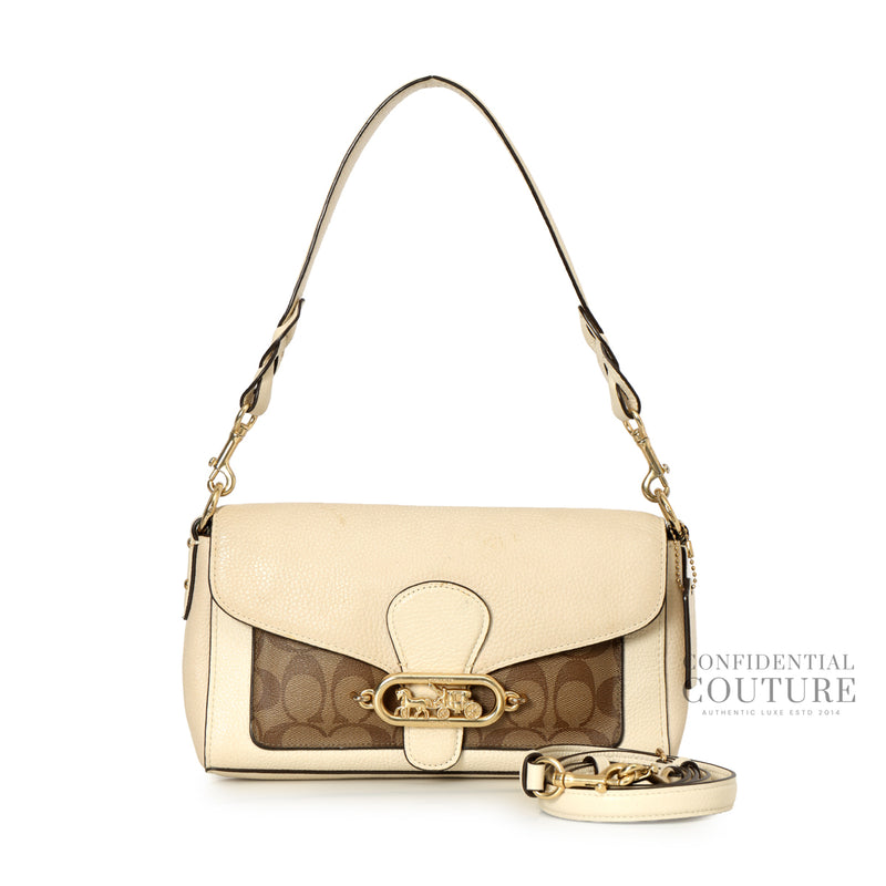 Jade 26 White Canvas Leather Shoulder Bag