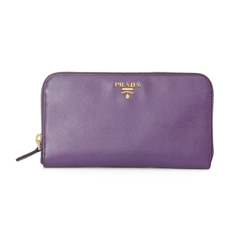 Purple Saffiano Leather Zip Around Wallet