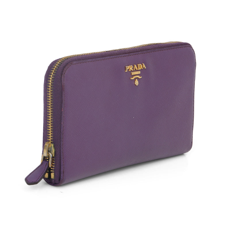 Women pre loved Prada Purple Saffiano Leather Zip Around Wallet