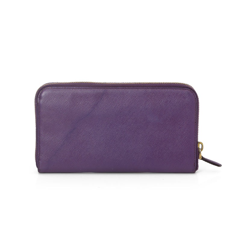 Prada purple saffiano leather zip around wallet purple women