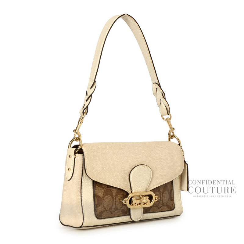 Jade 26 White Canvas Leather Shoulder Bag