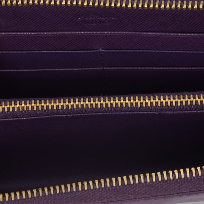 Prada purple saffiano leather zip around wallet Purple