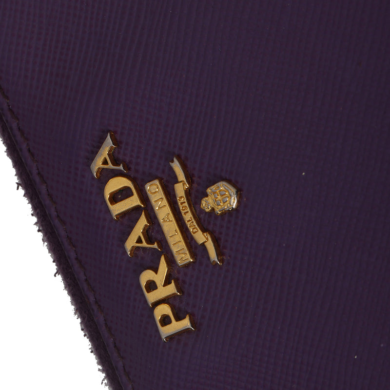 Prada purple saffiano leather zip around wallet womens