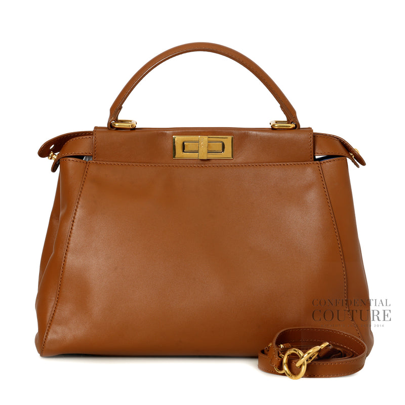 Pre-loved Fendi Peekaboo Tan Leather Medium Top Handle Bag