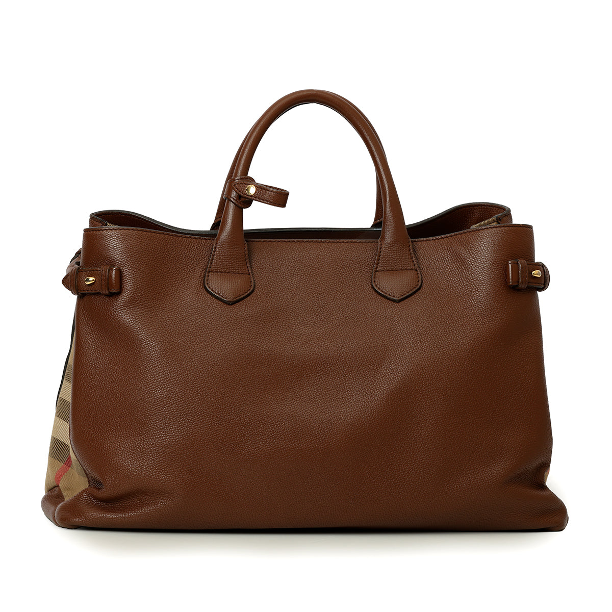 Brown Grain Calf Leather House Check Large Banner Tote Bag