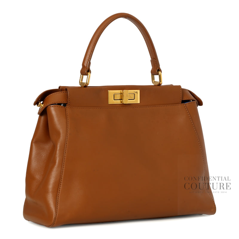 Women Fendi Peekaboo Tan Leather Medium Top Handle Bag