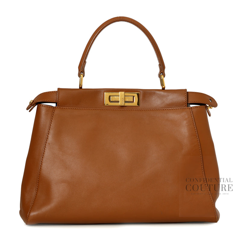 Fendi Peekaboo Tan Leather Medium Top Handle Bag