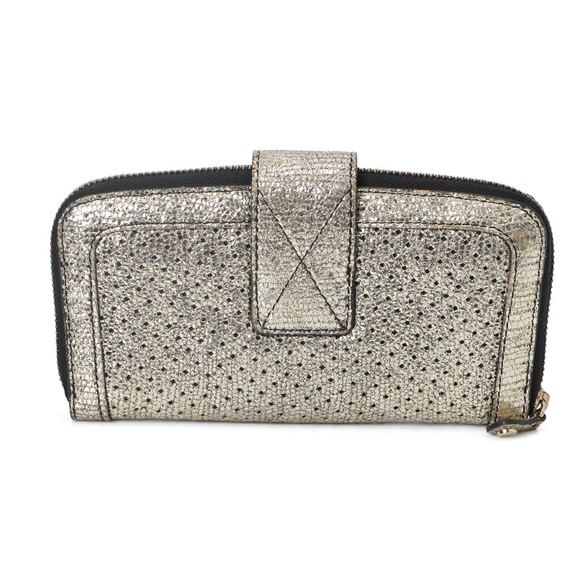 Jimmy choo silver coarse glitter zip around wallet womens