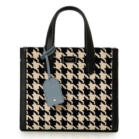 Manhattan Houndstooth Tweed Small Leather Tote Bag One Size