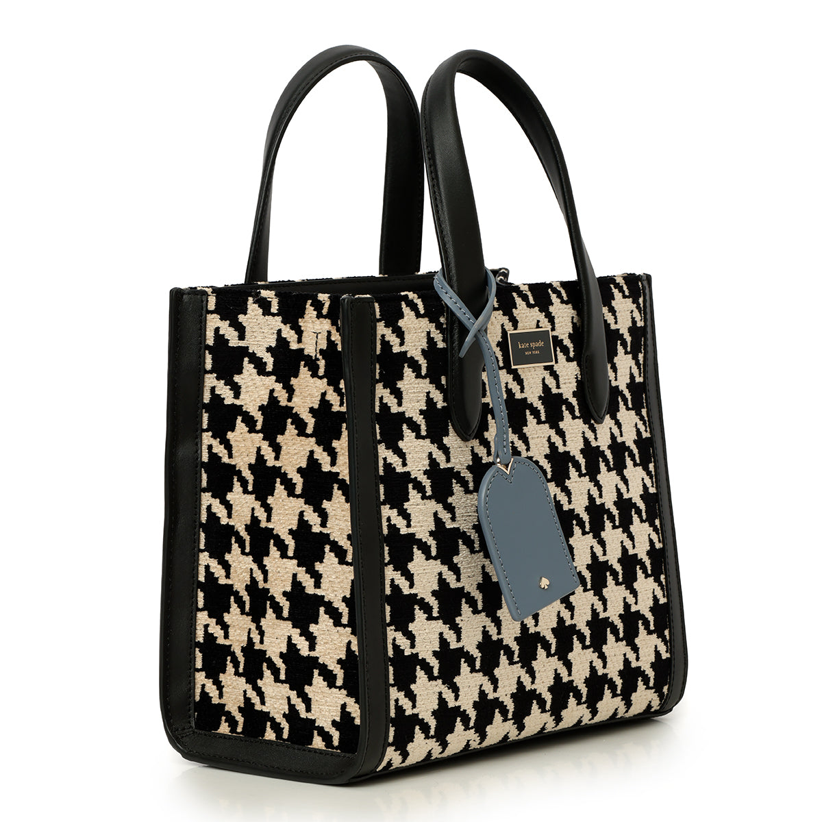Manhattan Houndstooth Tweed Small Leather Tote Bag One Size