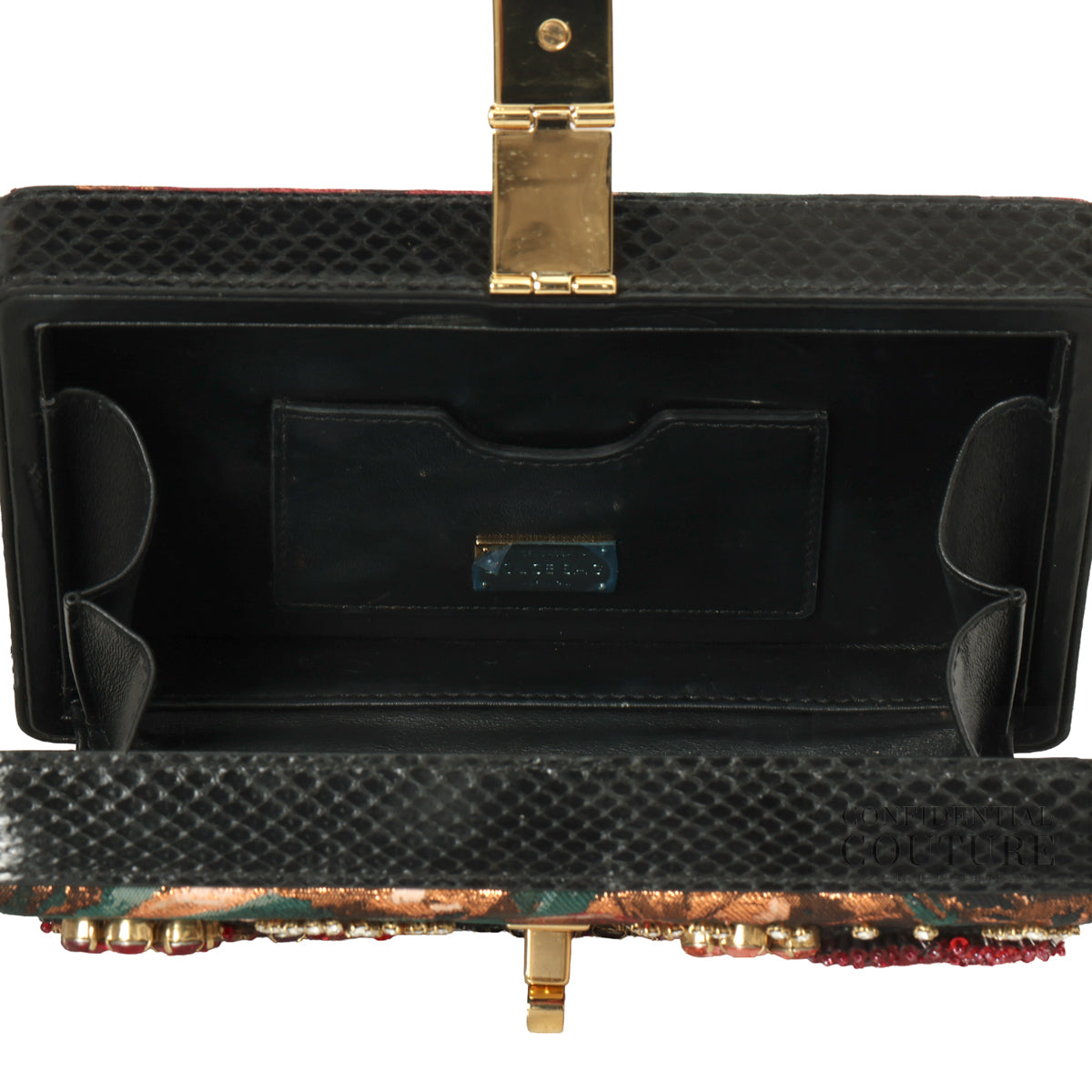 Crystal Embellished Floral Jacquard Clutch